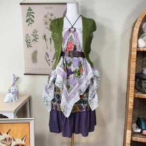 Vintage 70s Floral Handkerchief Tie Strap Top Hippie Forest Whimsy Boho Fairy S